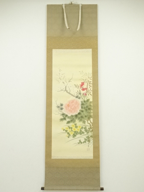 JAPANESE HANGING SCROLL / HAND PAINTED / FOUR SEASONS FLOWERS